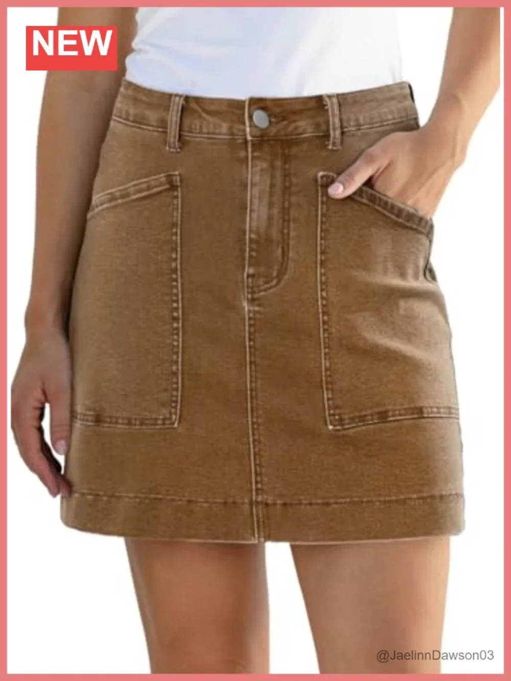 High Waisted Denim Skirt with Pockets Cotton Blend